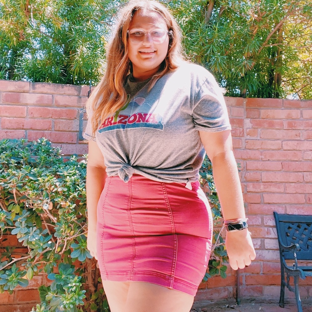 Red free people jeans skirt